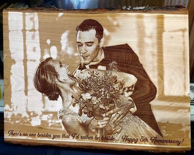 Engraved couple Photo on Wood for valentine's day