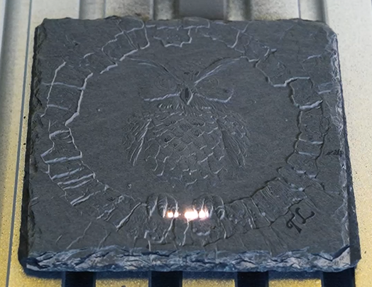 laser etching 3d relief owl on the slate