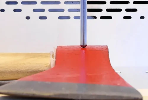 focus on coated metal red axe