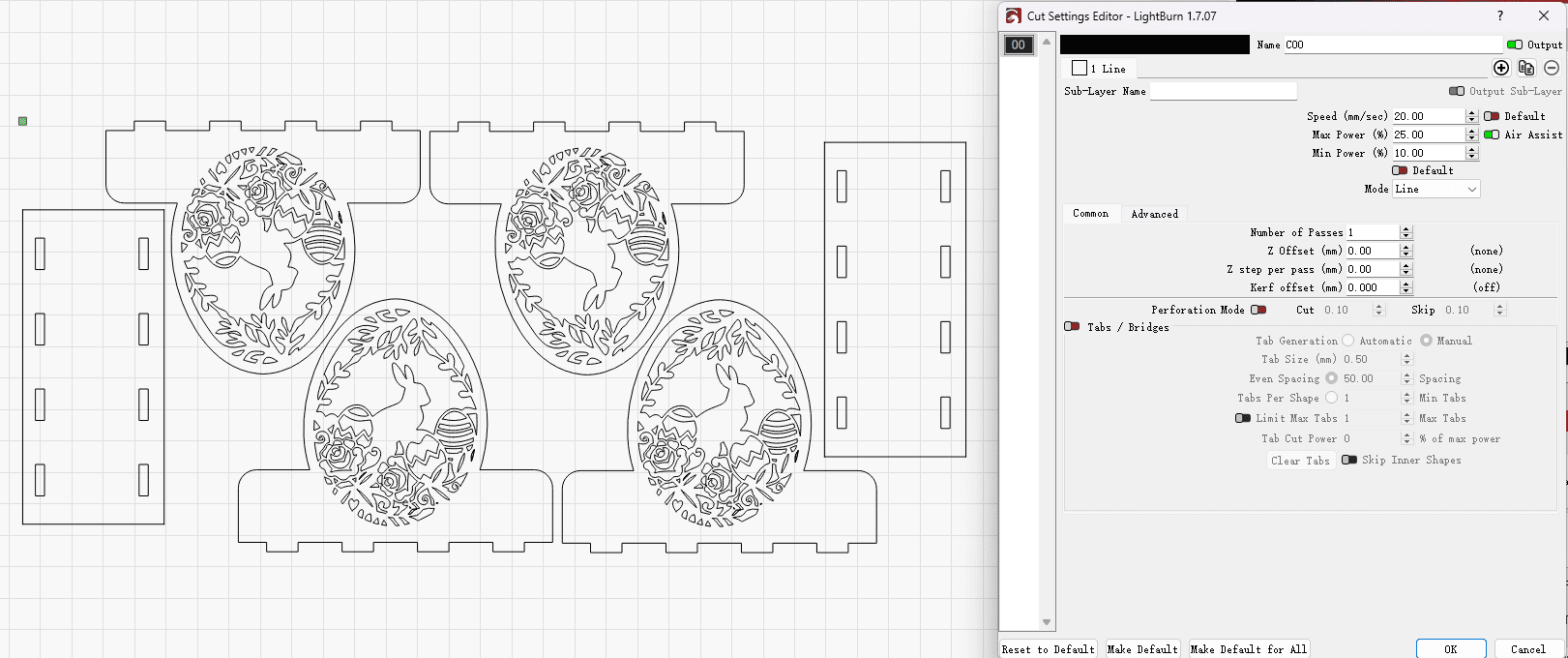 laser cutting bunny napkin holders setting