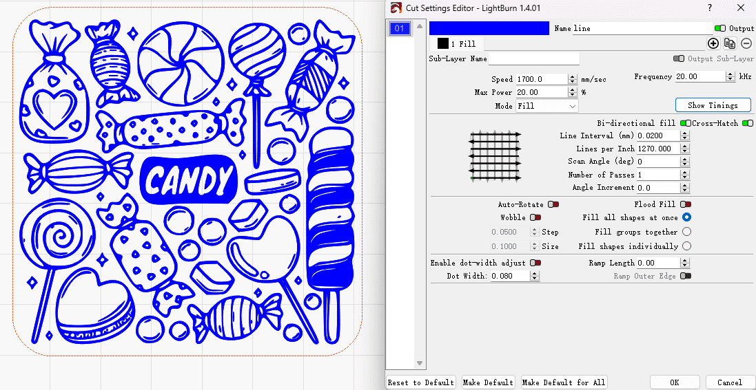 laser marking candy box setting