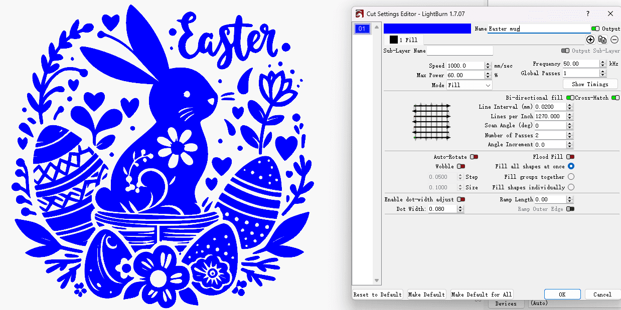 laser etching Easter mug setting