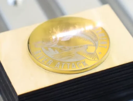 laser marking white fishing design on brass pin
