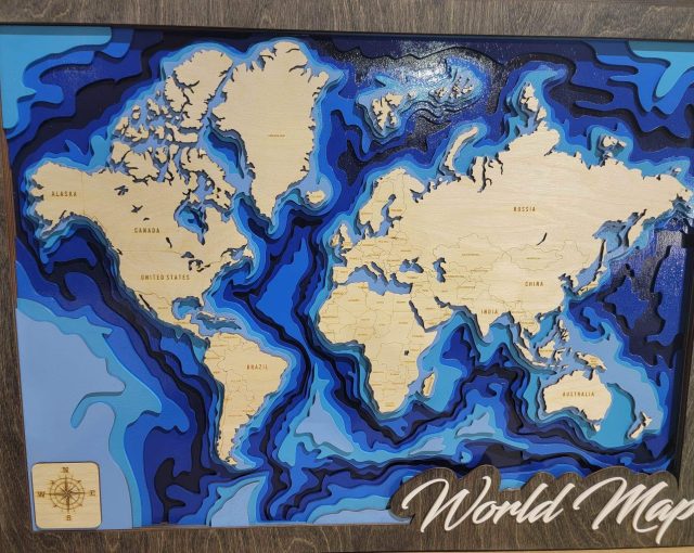 layered laser engraved maps