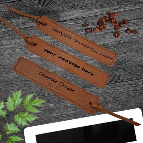 personalised laser engraved brown leather rectangular bookmark